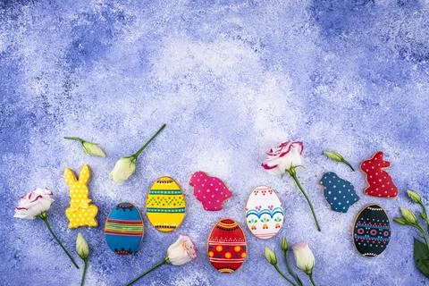 Easter cookies in shape of eggs and bunny Stock Photos