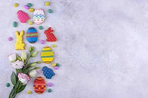 Easter cookies in shape of eggs and bunny Stock Photos