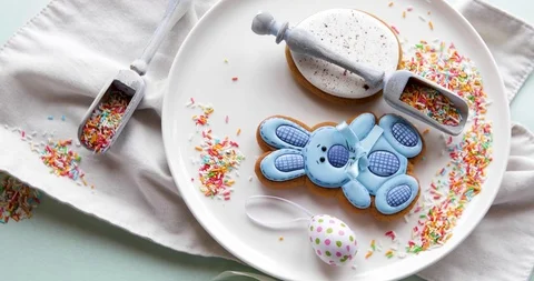  Easter cookies. Top view, rotation Stock Footage 123771224