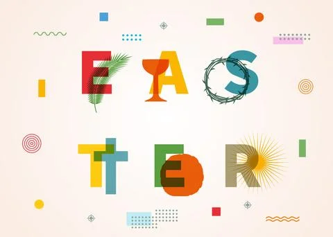 Easter creative typographic poster with Christian symbols Illustrazione stock