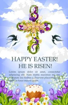 Easter cross with cake, egg and flower poster Stock Illustration