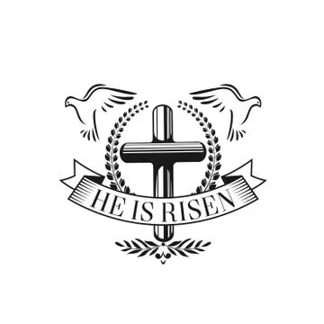 Easter cross doves vector religion quote icon 스톡 일러스트