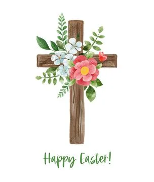 Easter cross with floral decor. Hand drawn art Stock Illustration
