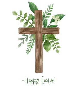Easter cross with floral decor. Hand drawn vector Stock Illustration