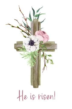 Easter cross with floral elements, easter decor Illustrazione stock