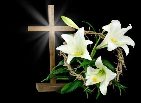 Easter Cross with liles Stock Photos