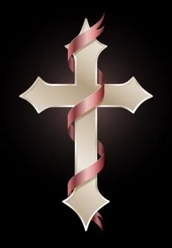 Easter Cross with Red Ribbon Stock Illustration