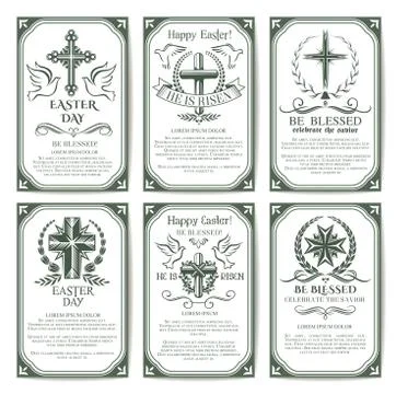 Easter cross religious poster and banner set 스톡 일러스트
