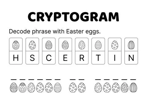 Easter cryptogram. Black and white game. Cryptogram. Decode phrase with Easter Stock Illustration