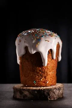 Easter cupcake close up isolated on dark background, close up 写真素材
