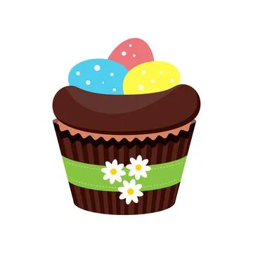 Easter cupcake with eggs in nest isolated on white background. Stock Illustration