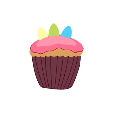 Easter cupcake featuring colored eggs on pink frosting Stock Illustration