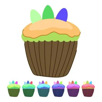 Easter cupcake featuring colored eggs on pink frosting graphic Stock Illustration