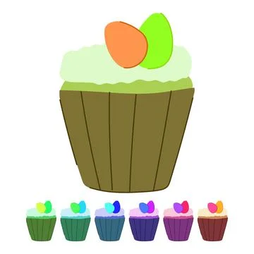 Easter cupcake featuring colorful eggs and frosting graphic Illustrazione stock