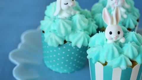 Easter cupcake set.assortment of Easter holiday baked goods.Rotation. Stock Footage 302658504
