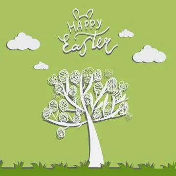Easter cute bright vector illustration in paper design. Stock Illustration