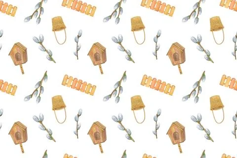 Easter cute cartoon style repeat pattern of spring holiday elements Stock Illustration