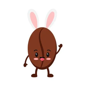 Easter cute coffee bean with bunny ears boy icon isolated on white baclground. Illustrazione stock