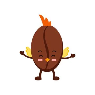 Easter cute coffee bean in chicken costume icon isolated on white baclground. Stock Illustration
