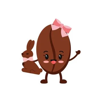 Easter cute coffee bean with chocolate bunny rabbit isolated on white baclground Stock Illustration