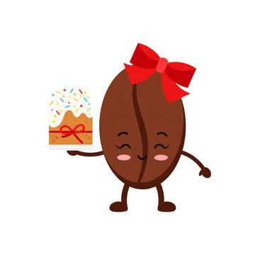 Easter cute coffee bean with easter cake isolated on white baclground. Stock Illustration