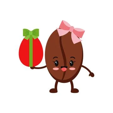 Easter cute coffee bean with red egg icon isolated on white baclground. Stock Illustration