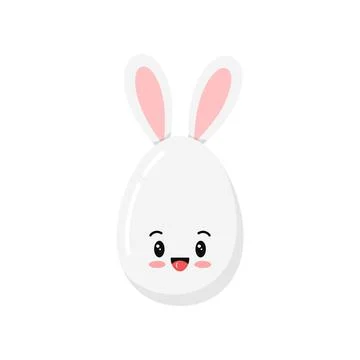 Easter cute egg with bunny ears icon isolated on white background. Stock Illustration