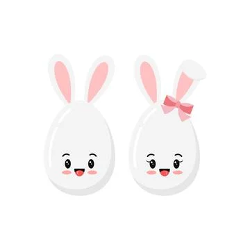 Easter cute eggs with bunny ears icon set isolated on white background. Stock Illustration