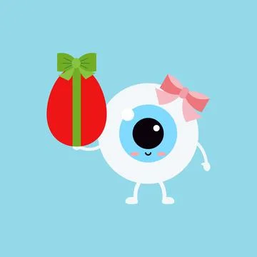 Easter cute eye ball with red egg icon. Stock Illustration