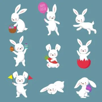 Easter cute happy bunny rabbit vector characters set Stockillustratie