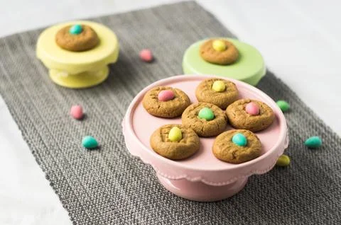 Easter cute mini eggs cookies. Stock Photos