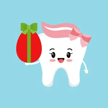 Easter cute tooth with red egg dental icon isolated on background. Stock Illustration