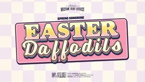Easter Daffodils Pastel Text Effect on Tilted Pink Plate Stock Illustration