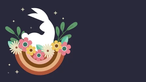 Easter Day animation with cute bunny and flower Stock Footage 301074295