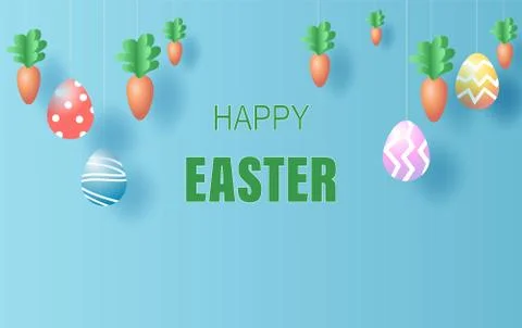 Easter day background.Creative paper art and craft style.Frame for your text Illustrazione stock