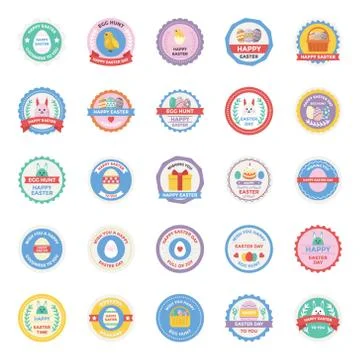 Easter Day Badges Flat Icons Set Stock Illustration
