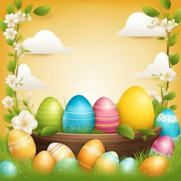 Easter day banner design, background, illustration concept. Stock Photos