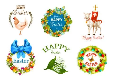 Easter Day cartoon label set for holiday design Stock Illustration