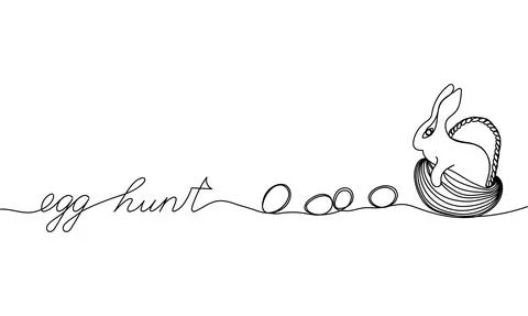 Easter day design. Continuous One Line Egg hunt. Vector illustration for post イラスト素材