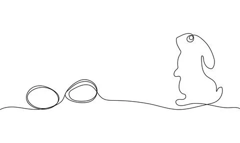Easter day design. Continuous One Line Easter bunny. Vector illustration for  库存插图