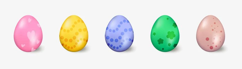 Easter day design. Realistic Easter eggs on a burgundy background set. Vector Stock Illustration
