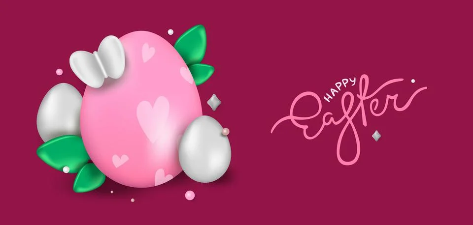 Easter day design. Realistic Easter eggs on a lilac background. Holiday banne イラスト素材