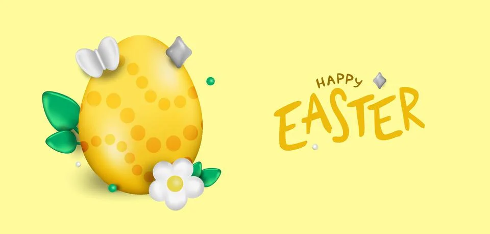 Easter day design. Realistic Easter eggs on a yellow background. Holiday bann Stock Illustration