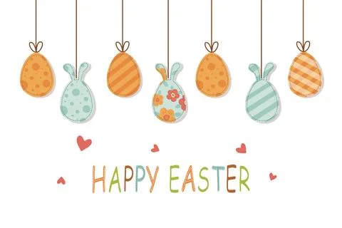 Easter day greeting banner with easter eggs tied on strings 스톡 일러스트