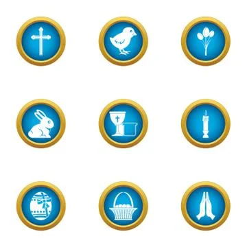 Easter day icons set, flat style Stock Illustration