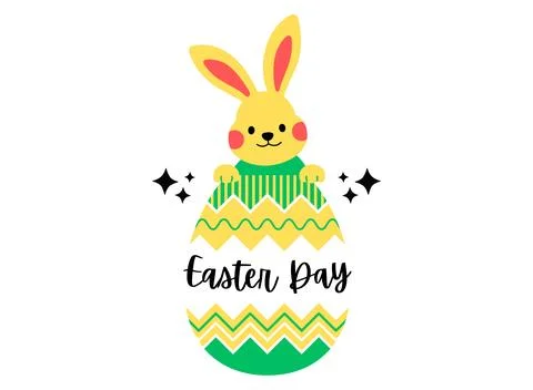 Easter Day isolated on white background with bunny vector. Handwriting design. Illustrazione stock