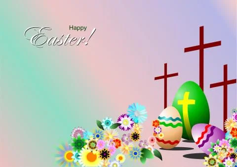 Easter day symbols background. Eggs, crosses and flowers. Vector illustration 스톡 일러스트