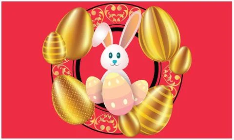 Easter day template with toy and egg on  natural background Stock Illustration