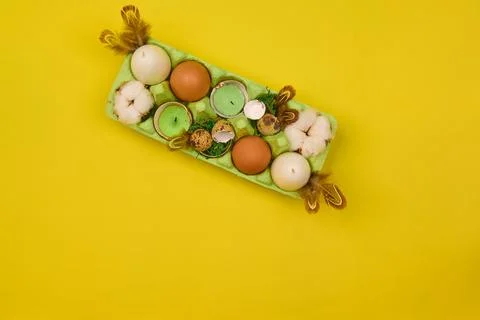 Easter decor on blank background with place to insert Stock Photos