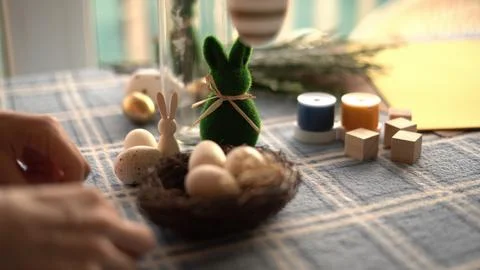 Easter Decor with Bunny and Eggs Stock Photos
